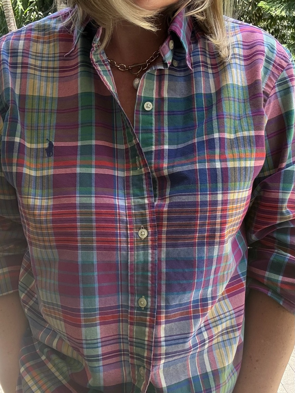 Vintage Ralph Lauren Plaid Button-Up Shirt L 100% Cotton | Women’s Oversized - Picture 7 of 8